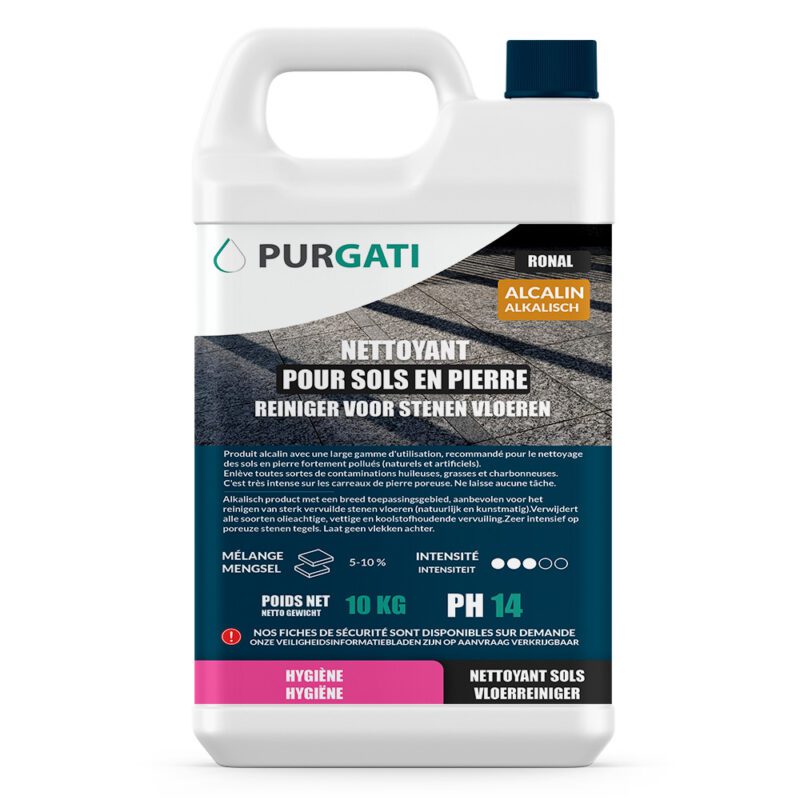 Alkalisch product voor het reinigen van sterk vervuilde natuur- en kunststeenvloeren (Ronal)