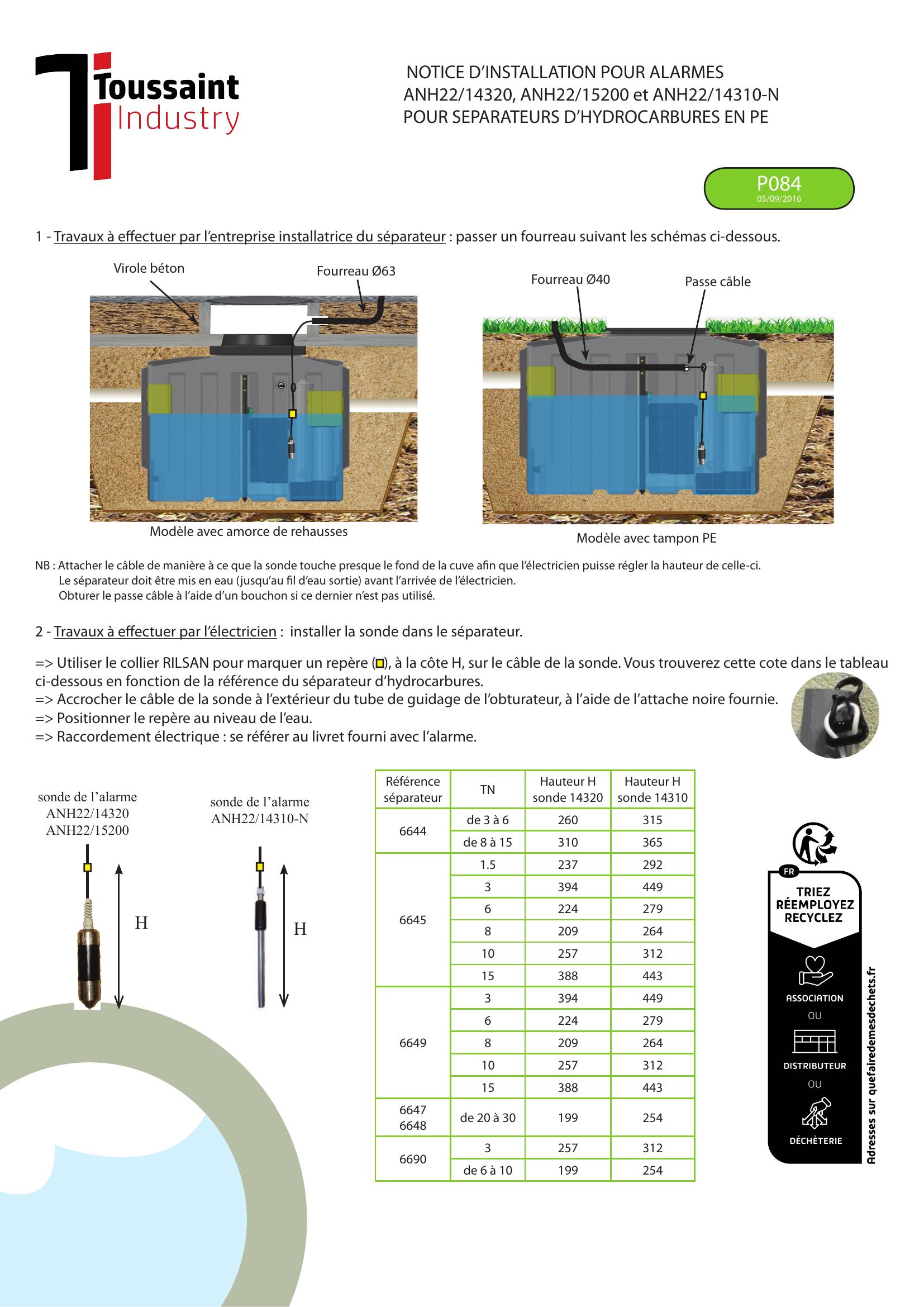 Alarme pour separateur dhydrocarbures