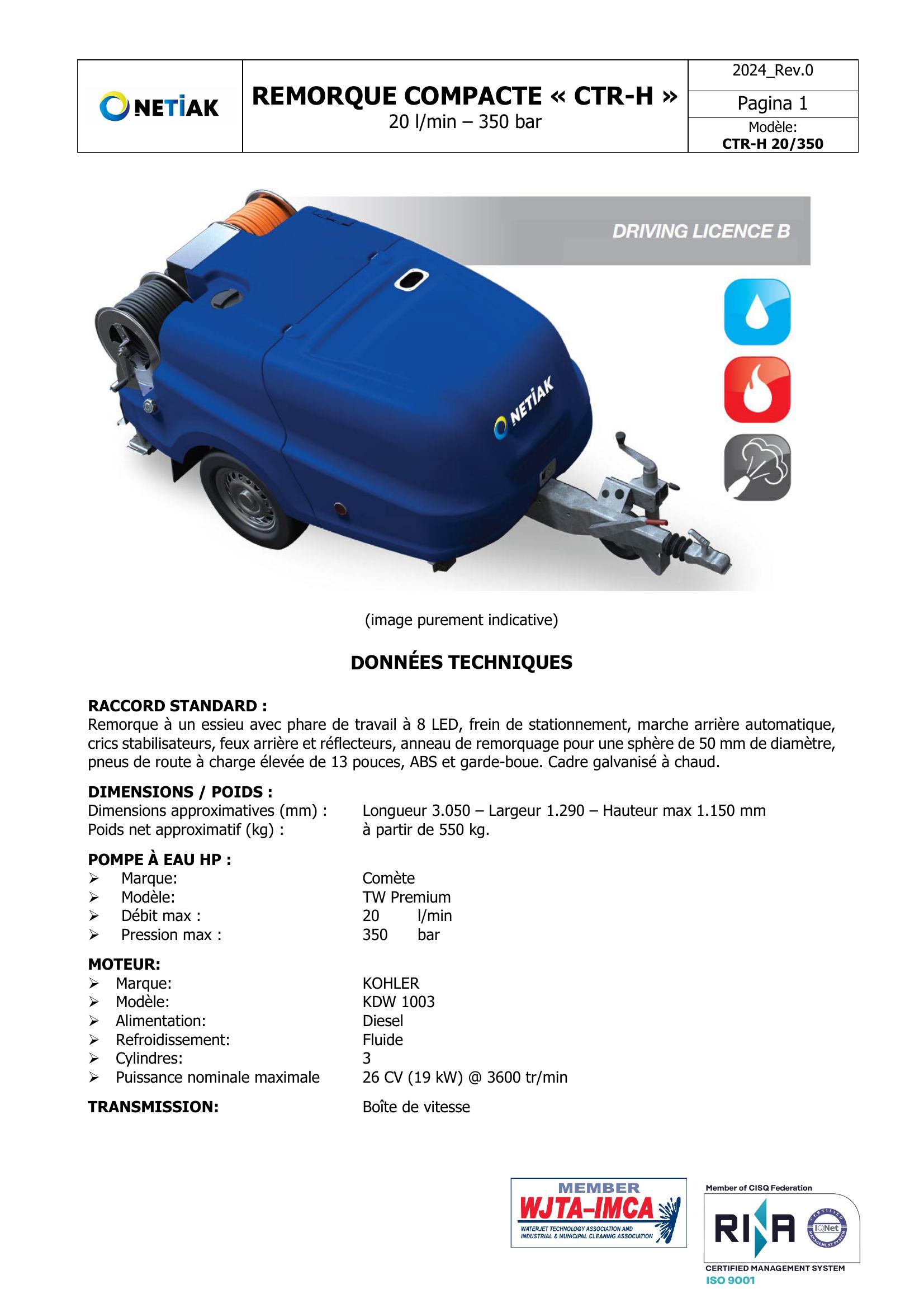 Catalogues 62 610 Compact Trailer CTR H 20@350 Fiche technique